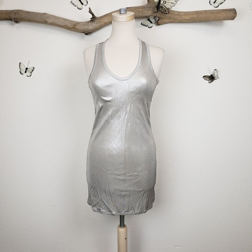 Eryn Brinie matte silver racerback tank mini dress